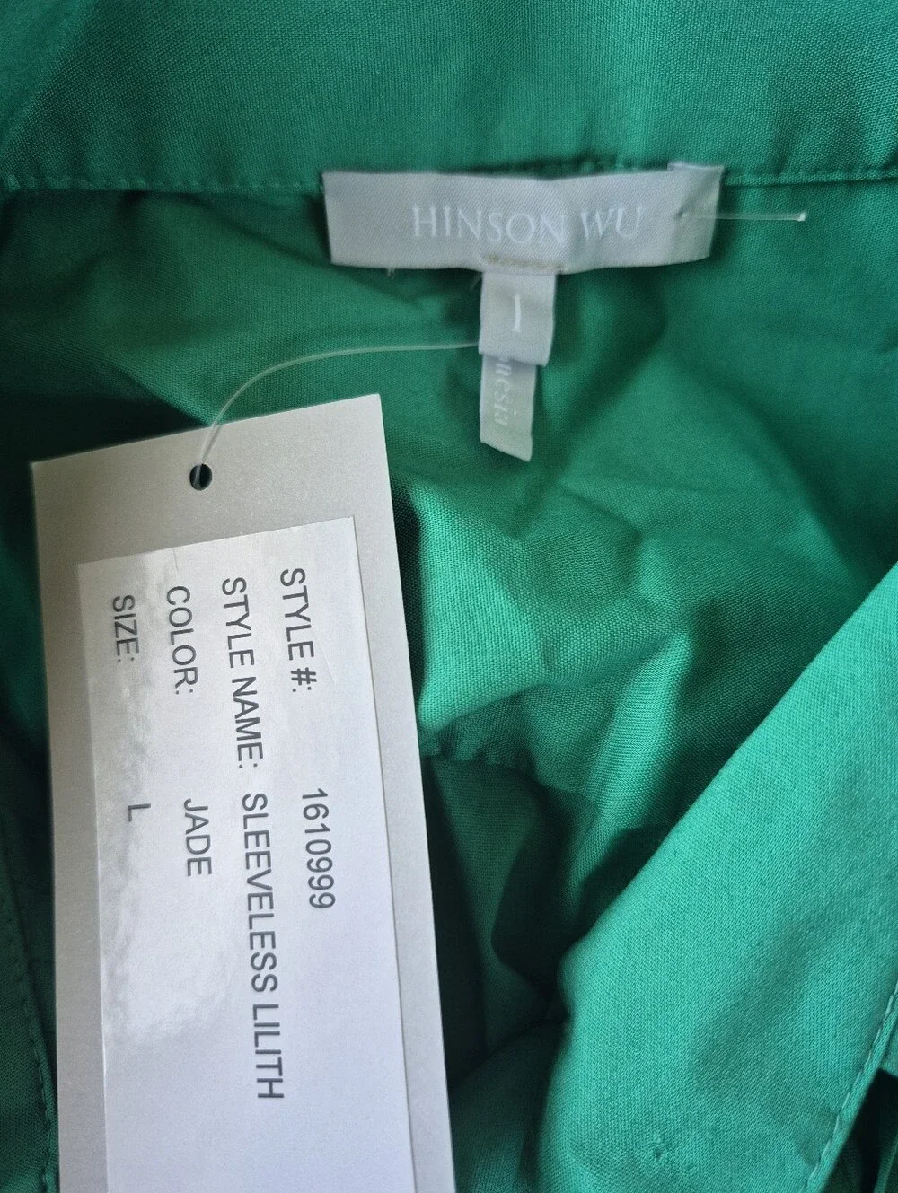 Hinson Wu Shirt Lilith Green Pleated Button Up Size L NEW